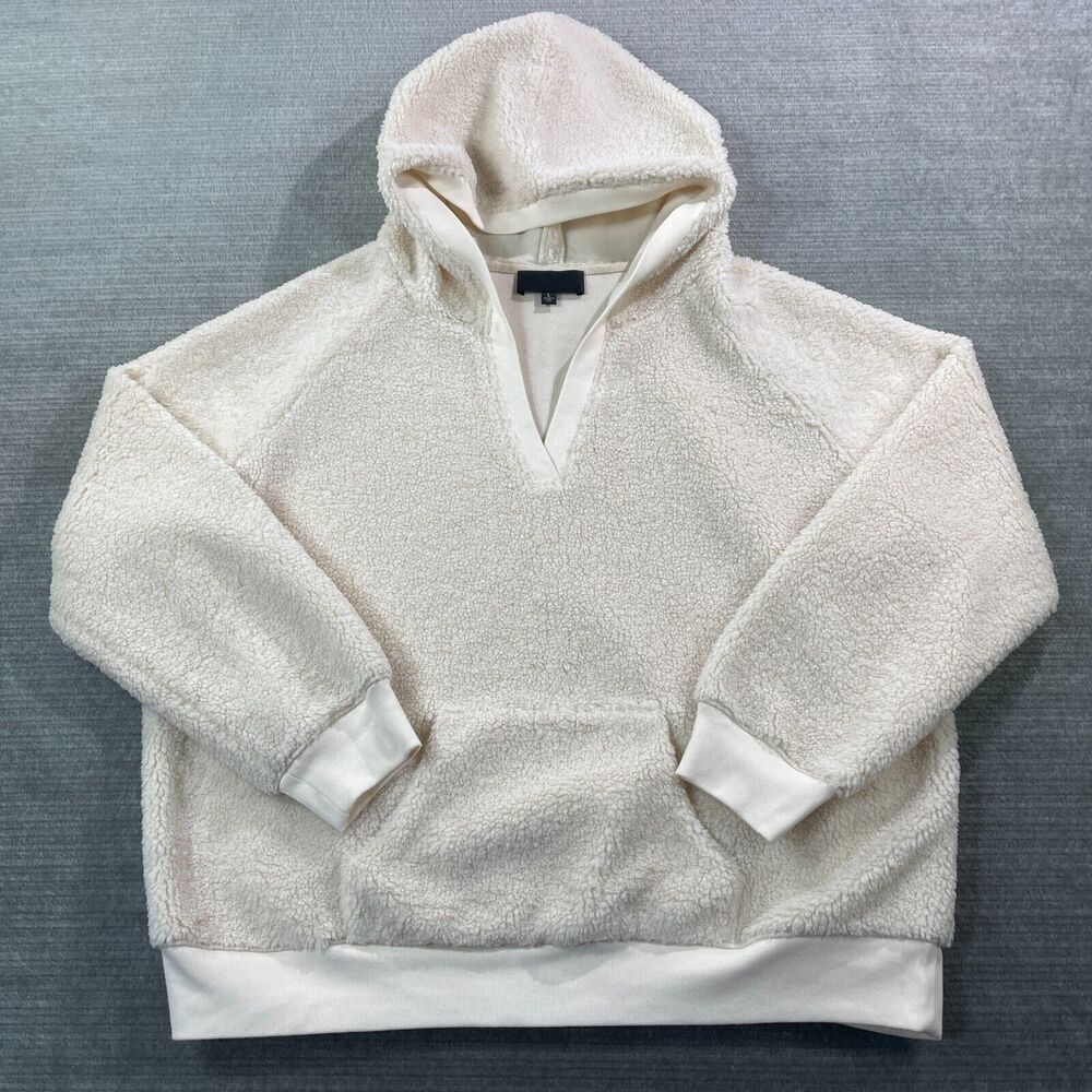 Nili Lotan Sweater Women L Cream Pullover Teddy Sherpa Hoodie Minimalist Classic